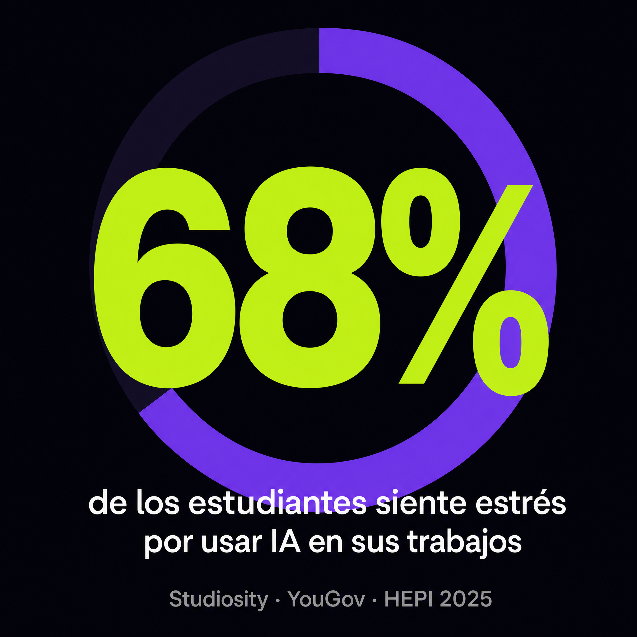 Infografía: 68% de los estudiantes siente estrés por usar IA en sus trabajos académicos — encuesta Studiosity/YouGov publicada por HEPI 2025